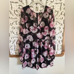 BCBGeneration Floral Black and Pink Romper